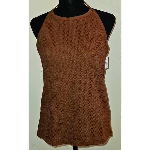 Gap Crochet Halter Tank Top Sleeveless Fully Lined Woman's Brown SZ Large Tall. - Picture 1 of 5